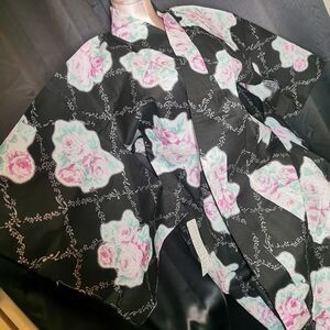 Black Lace Rose Lace Womens Yukata Kimono Floral Summer Japan Vintage Rare Retro